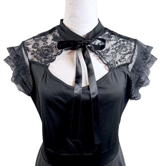 SOLD SOLD SOLD Gothic Whimsigoth Black Lace Dress with keyhole Neck Bow - Picture 9 of 12